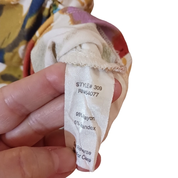 CAbi Surplice Watercolor Top Style 309 Ladies Size Medium Colorful V-Neck Ruche - Picture 5 of 5